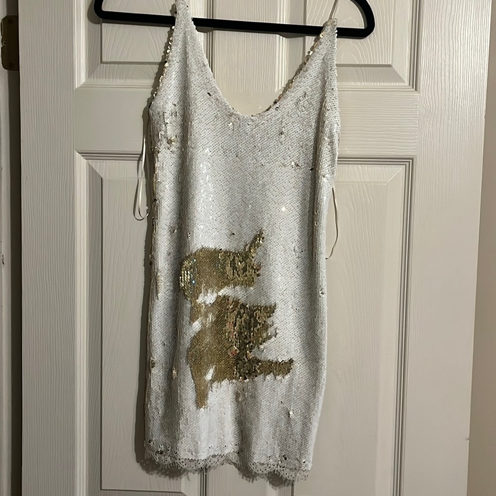 Free People gold and white sequin mini dress